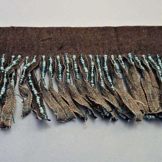 1 metre of stretch denim fabric trim turquoise beaded fringe 9cm wide clearance