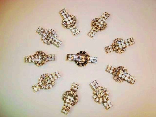 10 sparkly diamante trims set in metal 30mm x 15mm loops on back clearance