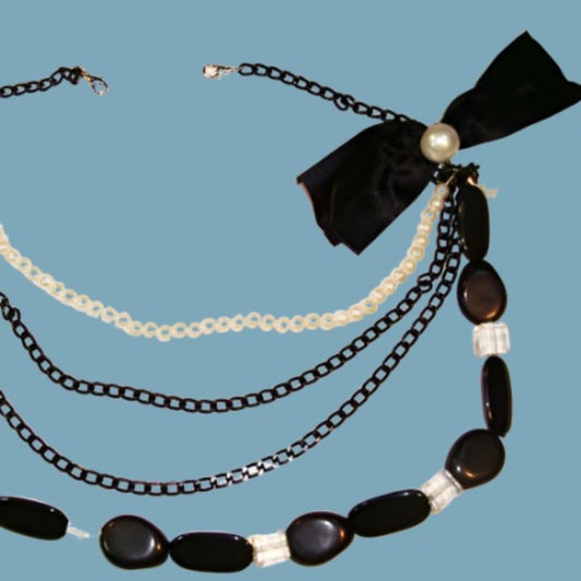 Beads with chain black bow with two fasteners clearance