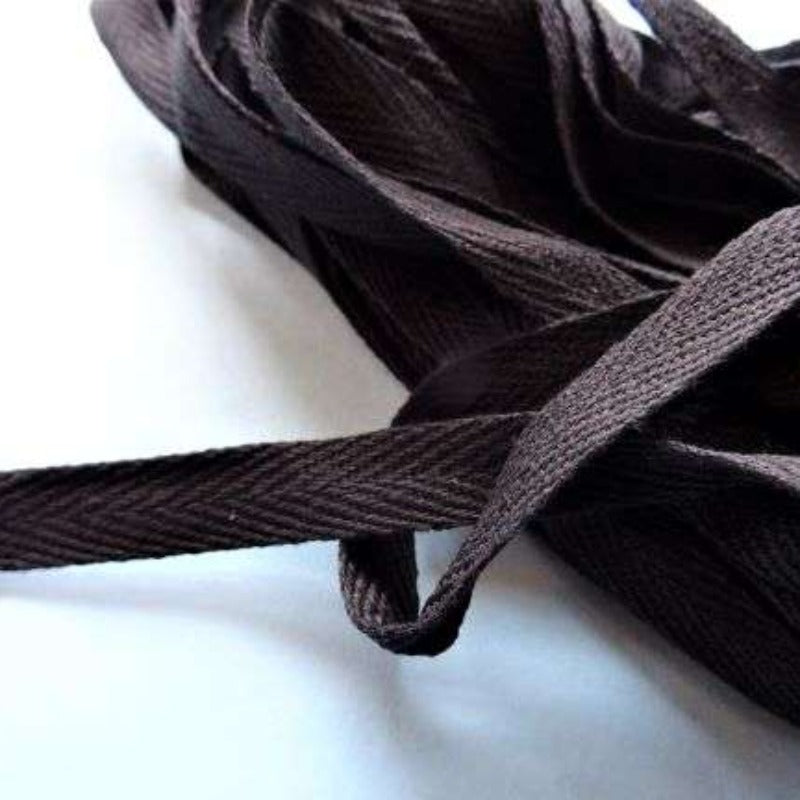 10 metres of BLACK cotton herringbone webbing 10mm wide loose in a bag