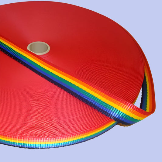 50 metres of Rainbow coloured strong polypropylene webbing 38mm