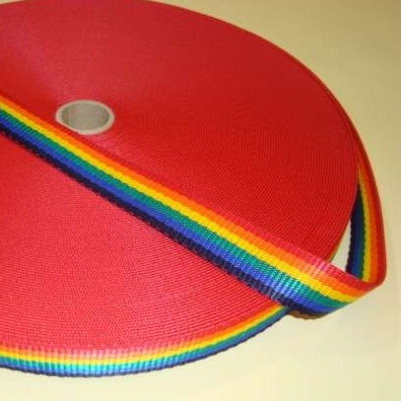 50 metres of Rainbow coloured strong polypropylene webbing 25mm