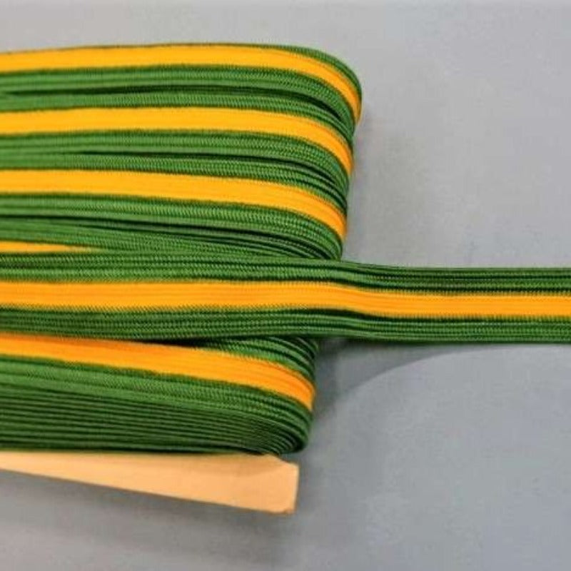 33 metres of emerald green / yellow tape / braid 16mm wide clearance