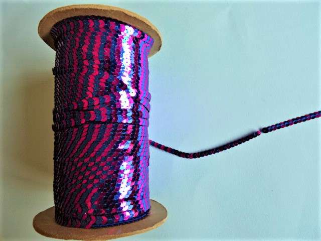 20 metre approximately of approximately of 6mm  strung sequins two tone Cerise / Royal Blue clearance