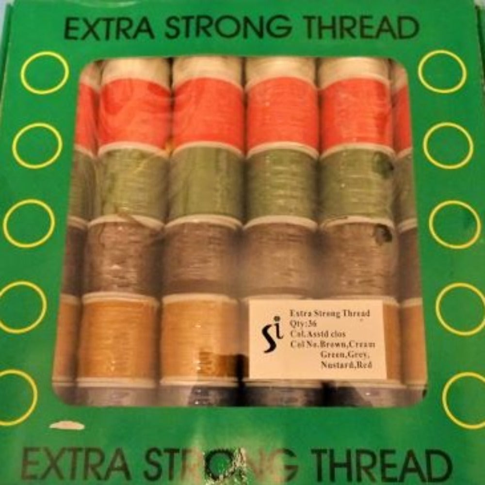 36 reels of strong thread assorted colours 50 metres on each reel