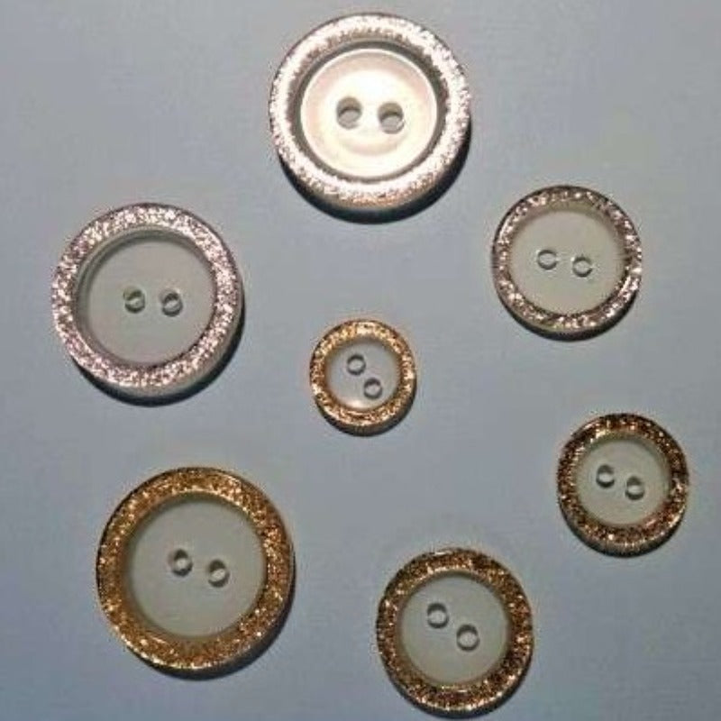 100 clear buttons with GOLD glitter rim clearance