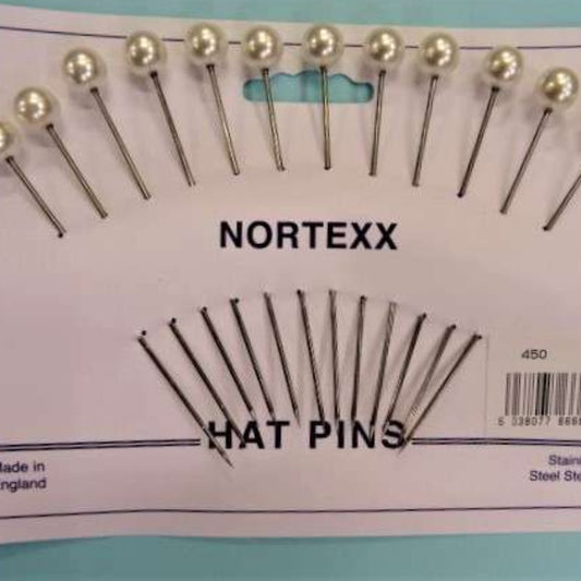 Card of 12 hat pins with white pearl top