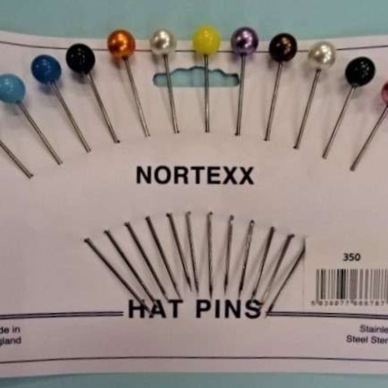 Card of 12 hat pins with assorted coloured top
