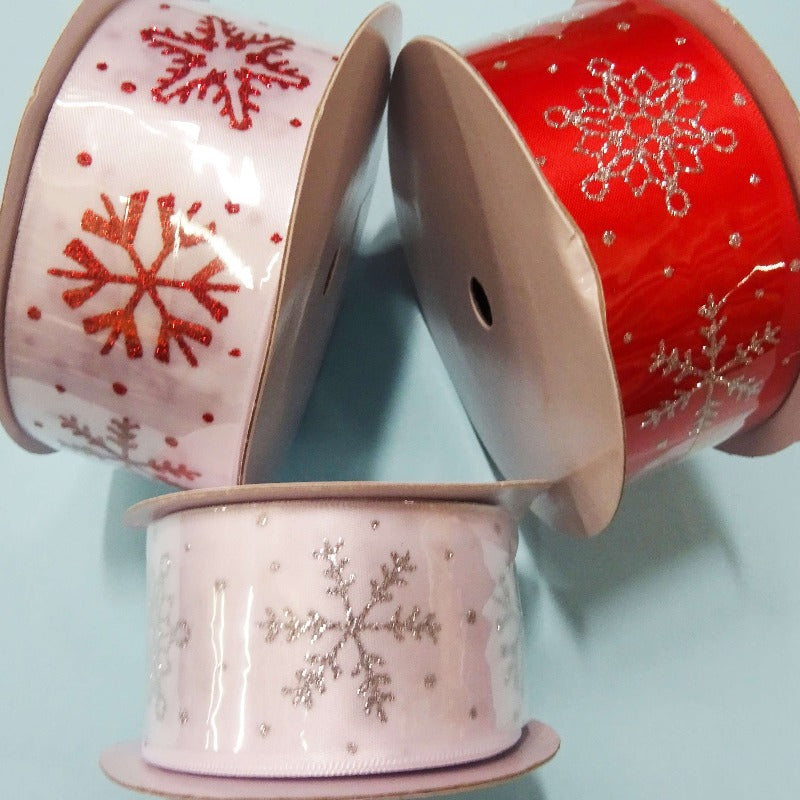 10 mt woven edge satin ribbon ribbon glitter snow flakes 38mm – Bits ...