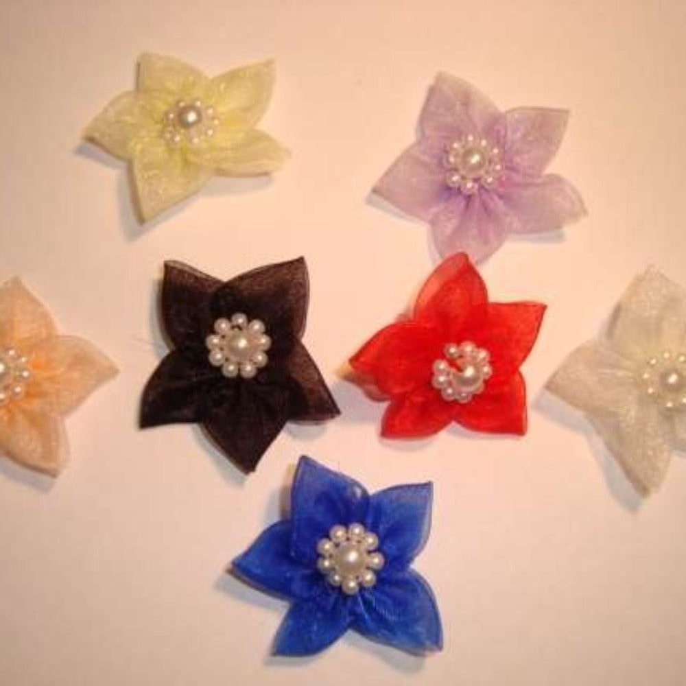 20 organza spike type flowers with pearls 30mm