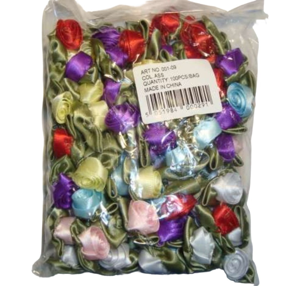 100 large ribbon roses Assorted Colours