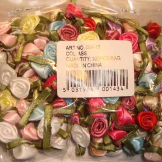 100 small ribbon roses Assorted Colours
