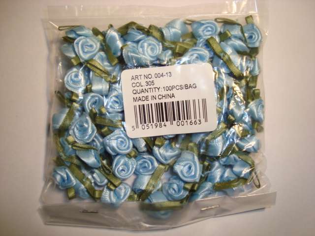 100 small ribbon roses with green leaf [ rose size 12mm ] choice of colour