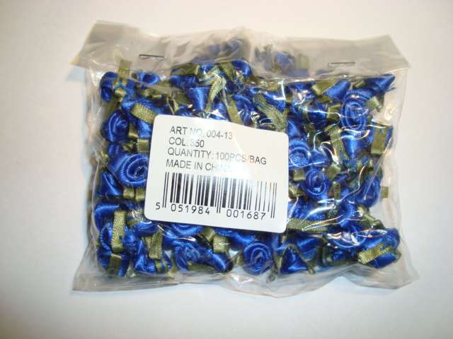 100 small ribbon roses with green leaf [ rose size 12mm ] choice of colour