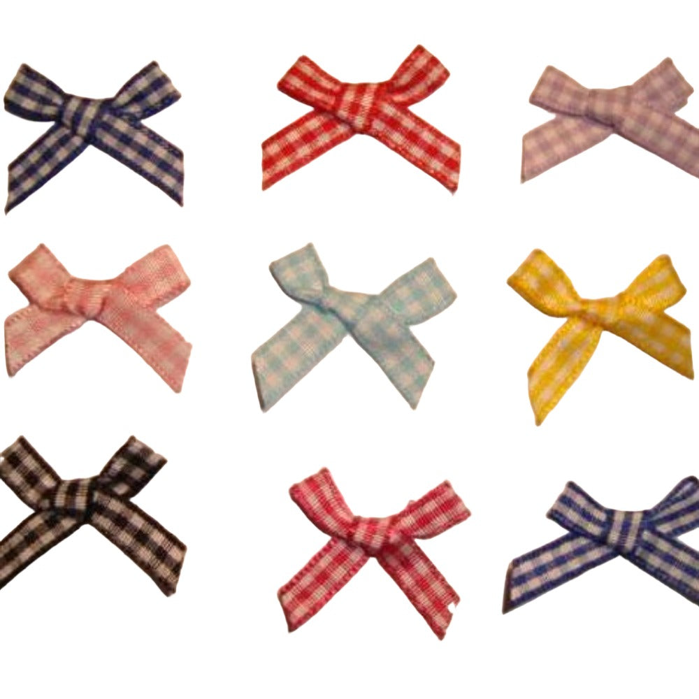 100 Gingham checked ribbon bows [ ribbon size 8mm]