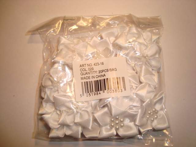 20 pearl centred spike type satin ribbon flower choice of colour