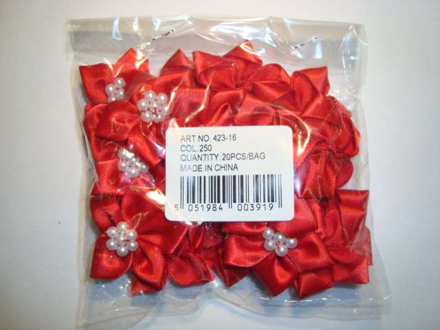 20 pearl centred spike type satin ribbon flower choice of colour