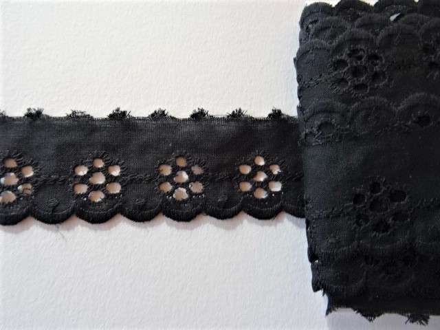 8.5 metres of black broderie anglaise 35mm wide loose in a bag clearance