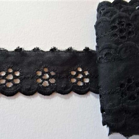 8.5 metres of black broderie anglaise 38mm wide loose in a bag clearance