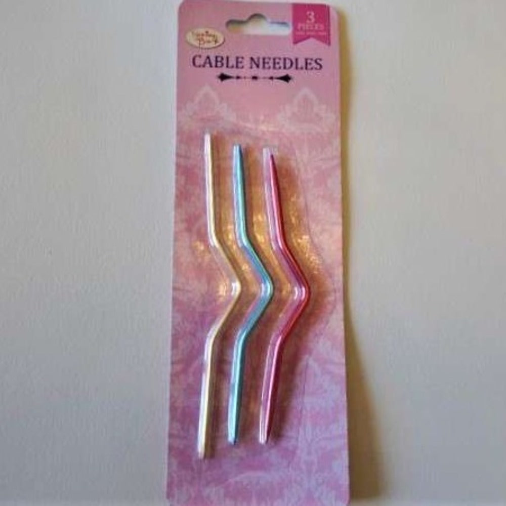 Card of 3 cranked cable needles sizes 2mm, 3mm, and 4mm
