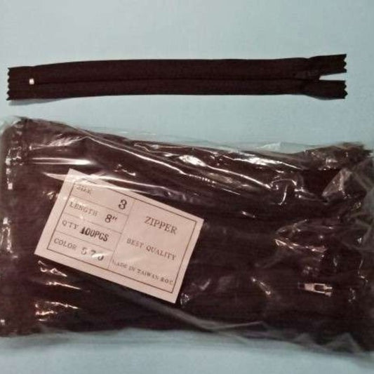 ! Only one lot of 300 DARK BROWN nylon teeth closed end zips 20cm / 8 inch clearance