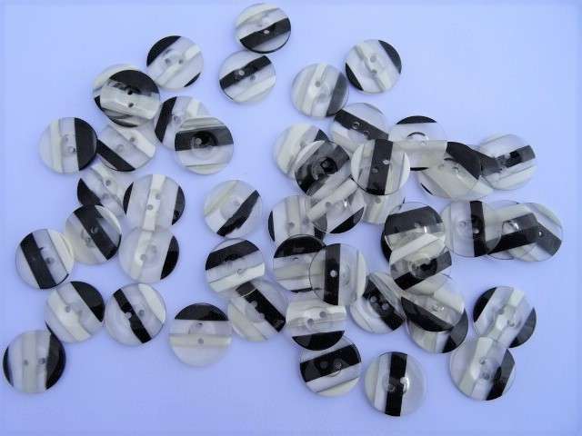 50 striped two hole buttons 22mm Black / White / Clear clearance