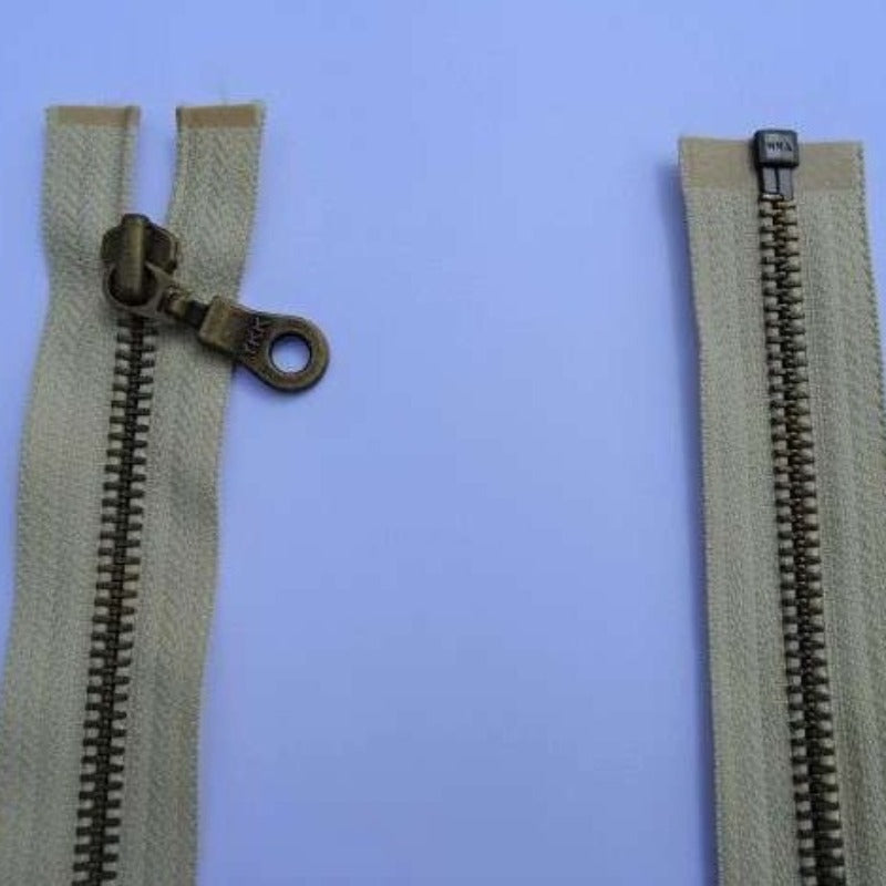 5 fawn old gold coloured metal teeth open zips 61cm / 24 inch YKK clearance