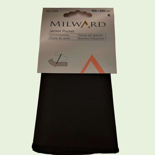 5 cards of one pair of BLACK jacket half pockets sew on polyamide fabric  size 16cm x 22cm Milward Brand clearance