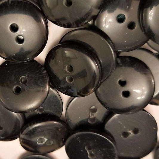 100 almost black slightly shaded 2 hole buttons size 18mm clearance