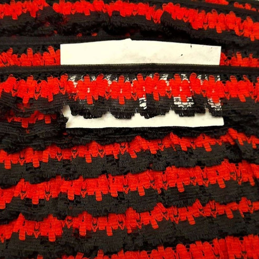 33 metres of gathered Black / Red lace 35mm wide