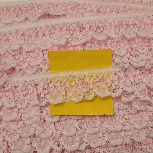 33 metres of WHITE AND PINK gathered lace 25mm wide