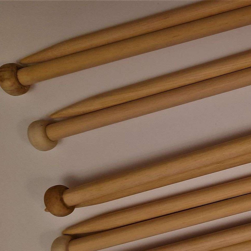 10 pairs of wooden Knitting needles size 10mm size 40cm long clearance [ ends light and dark ]