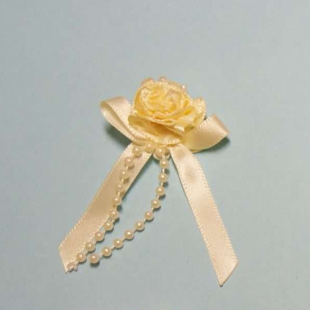 20 ribbon cream rosettes with Bows and Pearls  [ rosette size 15mm ]