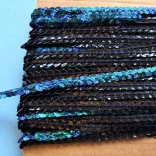 20 metre of 6mm metallic textured sequins green/blue multi on a card clearance