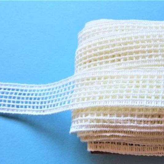 20 metres of Ivory cotton type lace with straight edges square 2mm hole design 30mm wide clearance