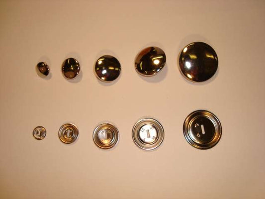 Cover buttons metal brass nickle plated type box of 100 sets choice of size Whitecroft Brand
