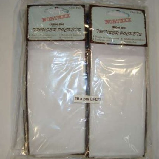 10 pairs of quick fix iron on white cotton pockets