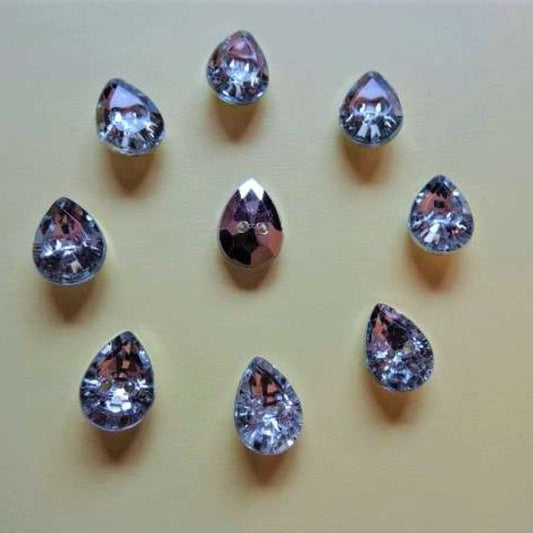 50 Clear 2 hole buttons Diamante type Tear Drop shape size 14mm x 10mm clearance
