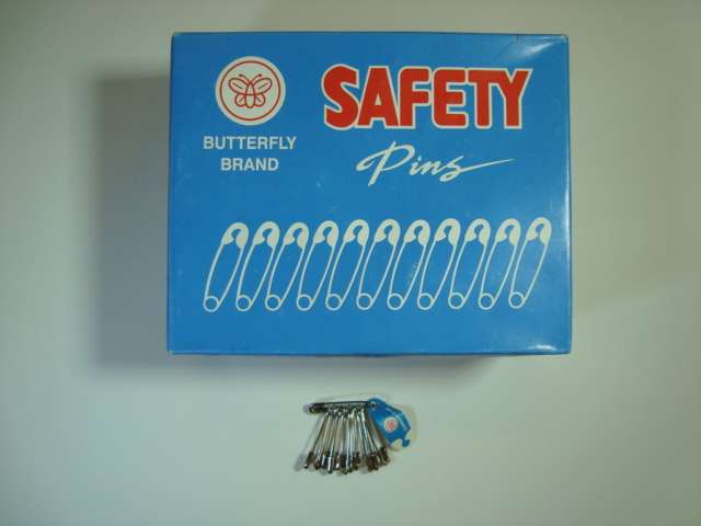 Large box of safety pins in bunches silver coloured choice of size