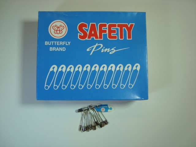 Large box of safety pins in bunches silver coloured choice of size