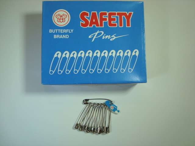 Large box of safety pins in bunches silver coloured choice of size