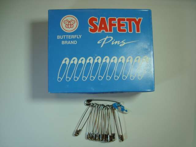 Large box of safety pins in bunches silver coloured choice of size