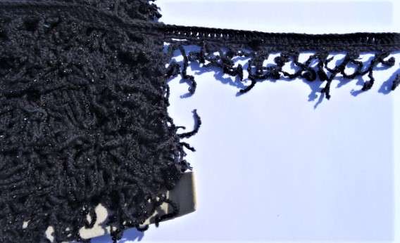 10 metres of black cotton type fringing with small black beads 50mm clearance
