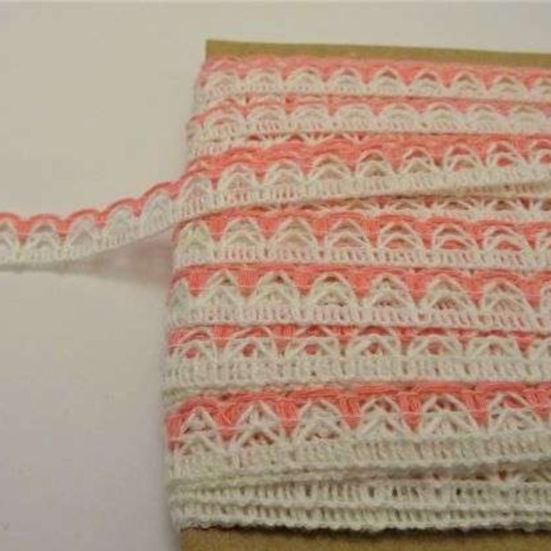 20 metres of white lace with coloured edge 12mm wide choice of colour clearance