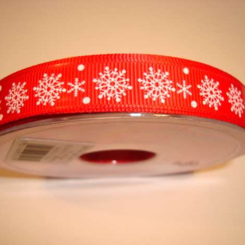 20mts red grosgrain ribbon with white snow flake 13mm