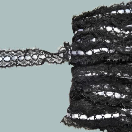 50 metres of black lace with light grey ribbon 25mm clearance