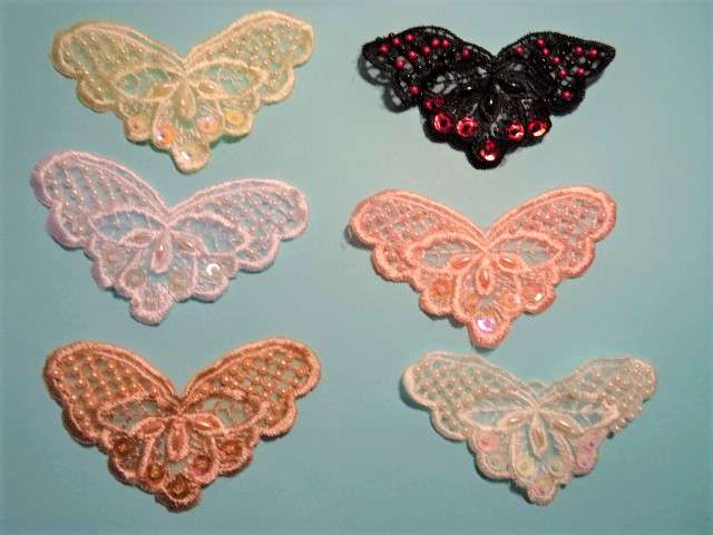 10 butterfly motifs with beads and sequins 9cm x 5cm choice of colour clearance