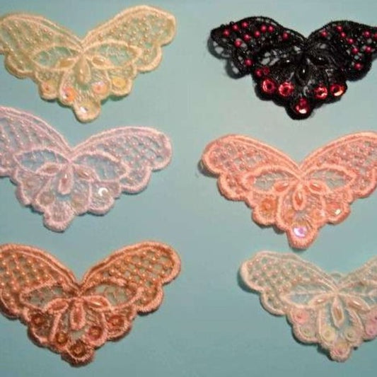 10 butterfly motifs with beads and sequins 9cm x 5cm choice of colour clearance