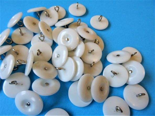 50 white shank buttons with silver coloured metal shank silver dot in centre size 19mm clearance