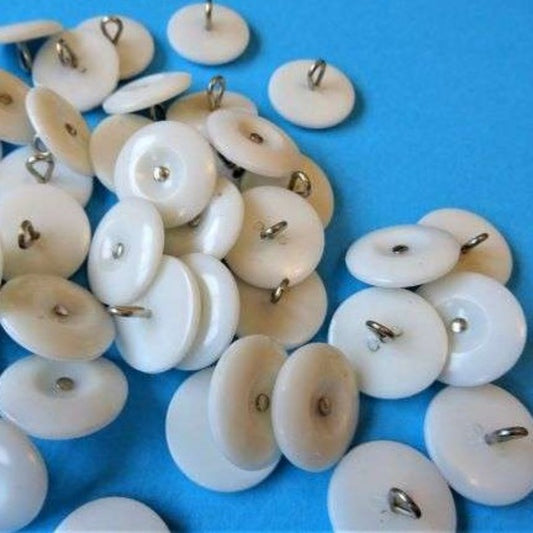 50 white shank buttons with silver coloured metal shank silver dot in centre size 19mm clearance